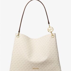 Authentic Michael Kors Christina Large Vanilla Signature Logo Shoulder Bag